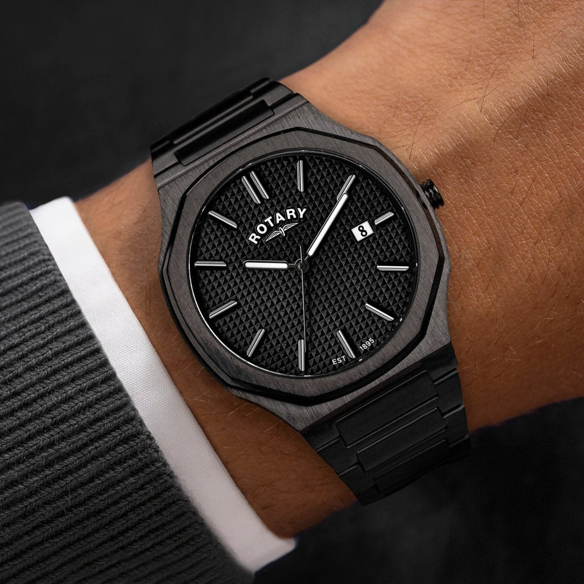 Rotary Heritage Gents Black Dial and Steel Bracelet 40mm Men's Watch | RGB10020/04 | TIME Watches