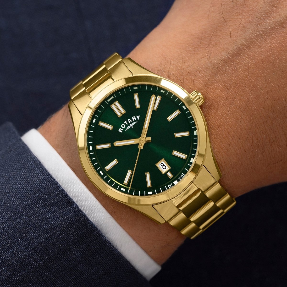 Rotary Heritage Gents Green Dial and Gold Steel Bracelet 40mm Men's Watch | RGB05522/24 | TIME Watches