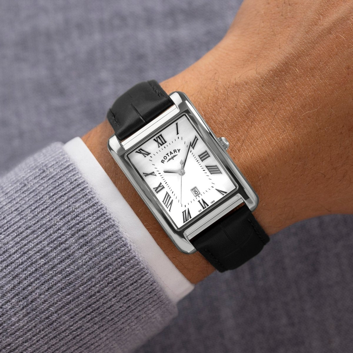 Rotary Heritage Gents White Dial and Black Leather 44mm Men's Watch | GS05750/01 | TIME Watches