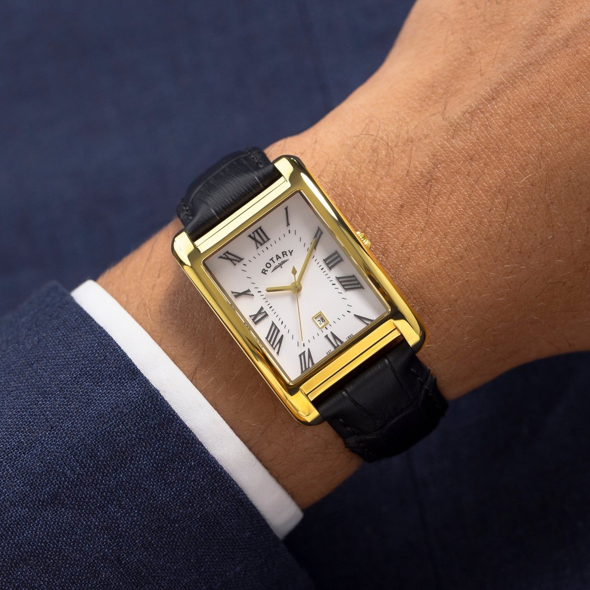 Rotary Heritage Gents White Dial and Black Leather 44mm Men's Watch | GS05753/01 | TIME Watches