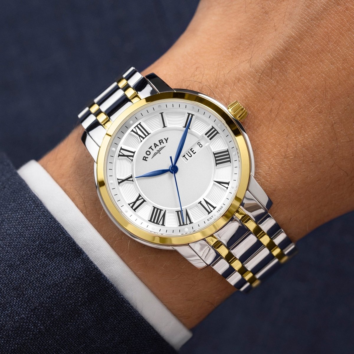 Rotary Heritage Gents White Dial and Gold Steel Bracelet 40mm Men's Watch | RGB10021/70 | TIME Watches