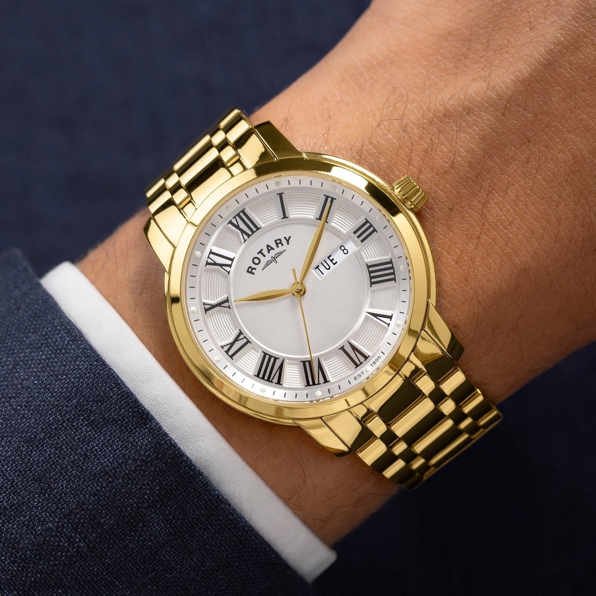 Rotary Heritage Gents White Dial and Gold Steel Bracelet 40mm Men's Watch | RGB10022/70 | TIME Watches