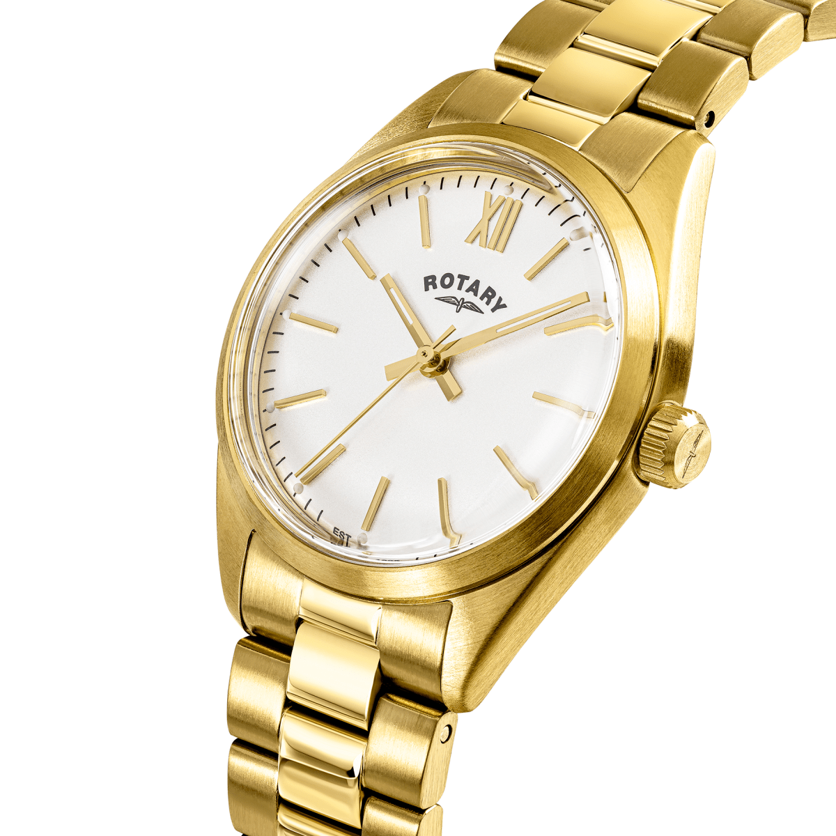 Rotary Heritage Ladies White Dial and Gold Steel Bracelet 32mm Women's Watch | RLB10006/01 | TIME Watches