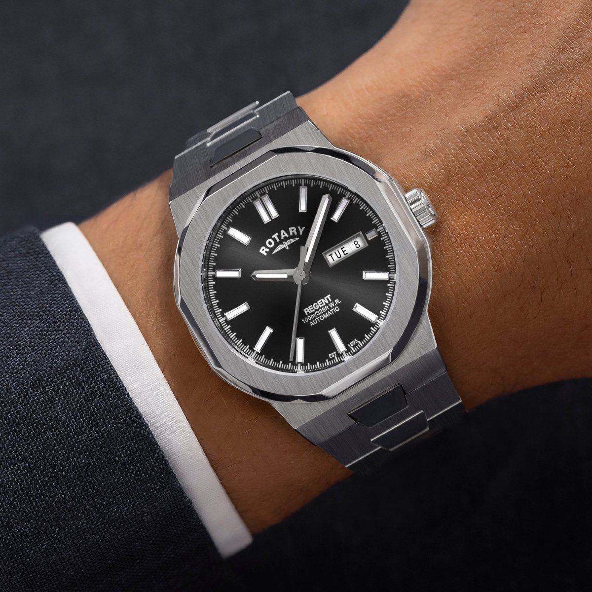 Rotary Regent Black Dial and Steel Bracelet 40mm Men's Watch | GB05490/04 | TIME Watches