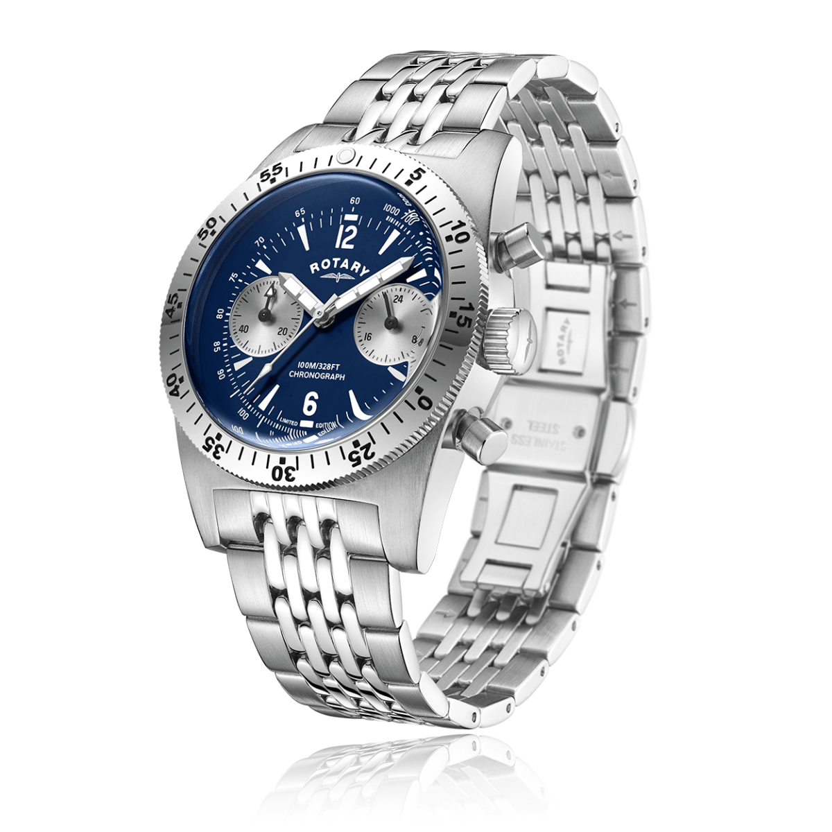 Rotary RW 1895 Silver Dial and Blue Steel Bracelet 38mm Men's Watch | GB05500/05 | TIME Watches