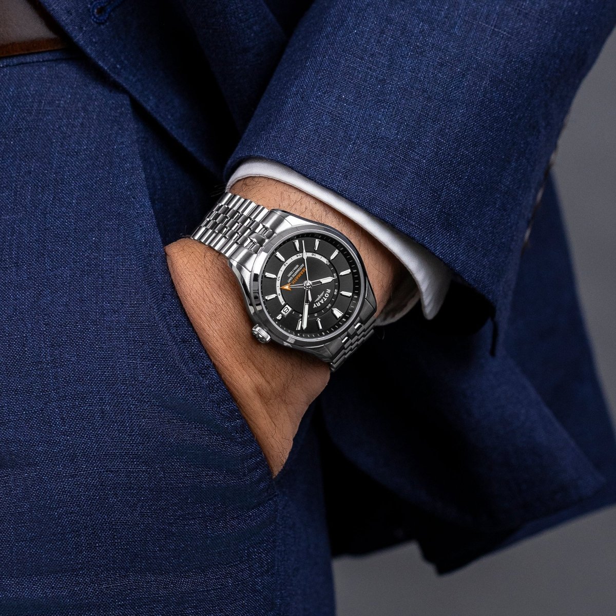 Rotary Seamatic Black Dial and Steel Bracelet 40mm Men's Watch | RGB10037/04 | TIME Watches