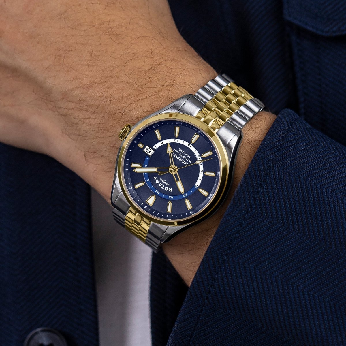 Rotary Seamatic Blue Dial and Gold Steel Bracelet 40mm Men's Watch | RGB10042/05 | TIME Watches