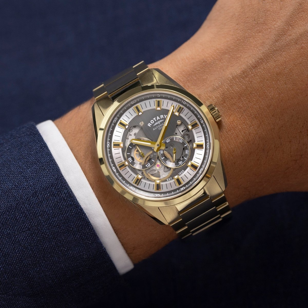 Rotary Seamatic Silver Dial and Gold Steel Bracelet 43mm Men's Watch | RGB10008/06 | TIME Watches