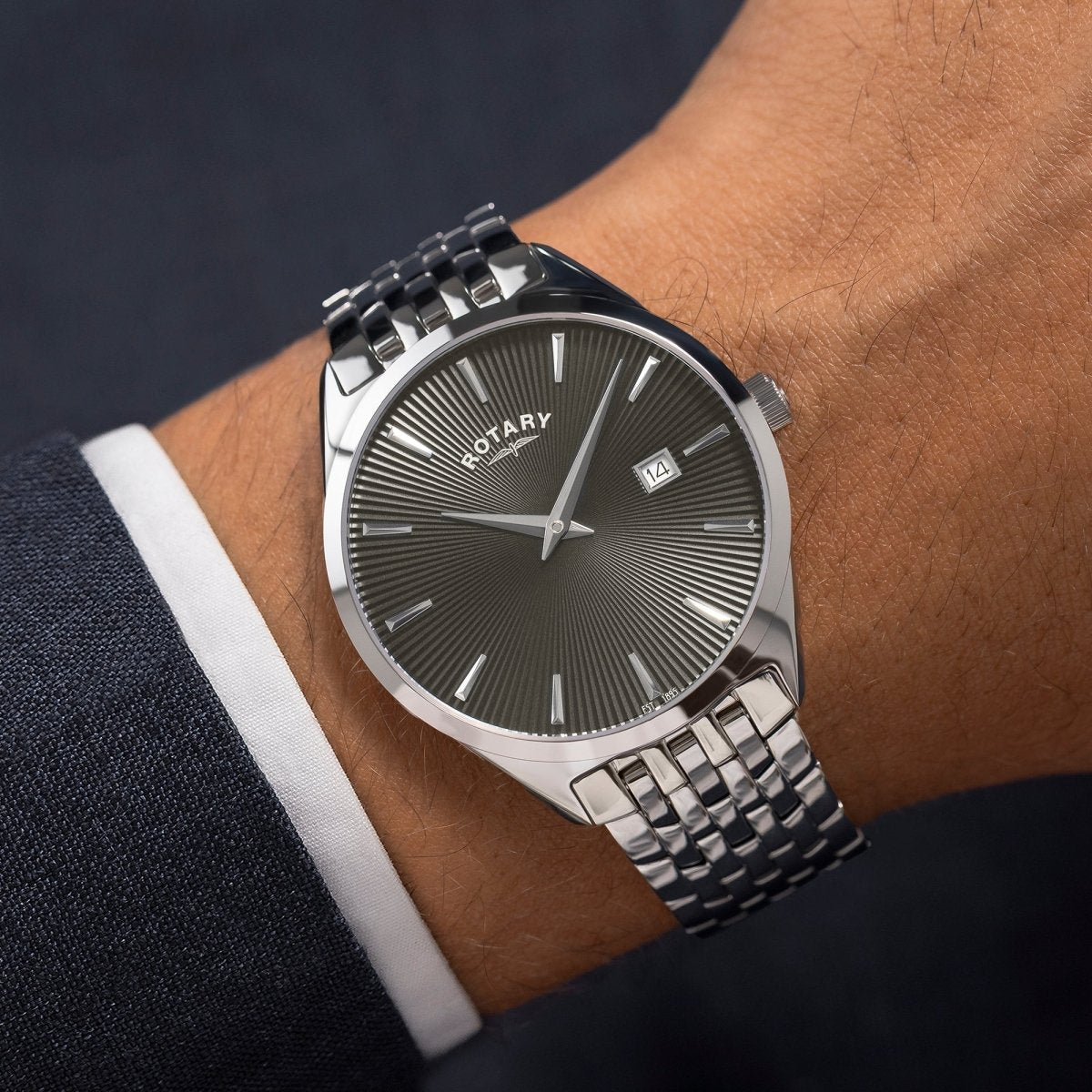 Rotary Ultra Slim Grey Dial and Steel Bracelet 38mm Men's Watch | GB08010/74 | TIME Watches