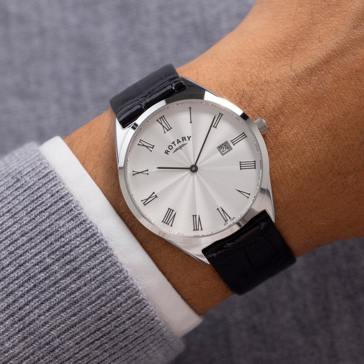 Rotary Ultra Slim Silver Dial and Black Leather 38mm Men's Watch | GS08010/01 | TIME Watches