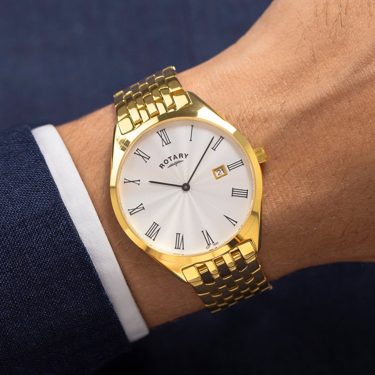 Rotary Ultra Slim Silver Dial and Gold Steel Bracelet 38mm Men's Watch | GB08013/01 | TIME Watches