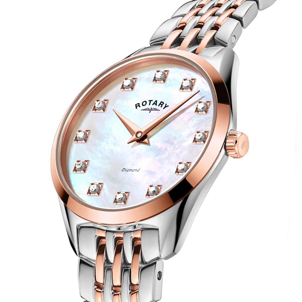Rotary Ultra Slim White Dial and Rose Gold Steel Bracelet 27mm Women's Watch | LB08012/41/D | TIME Watches