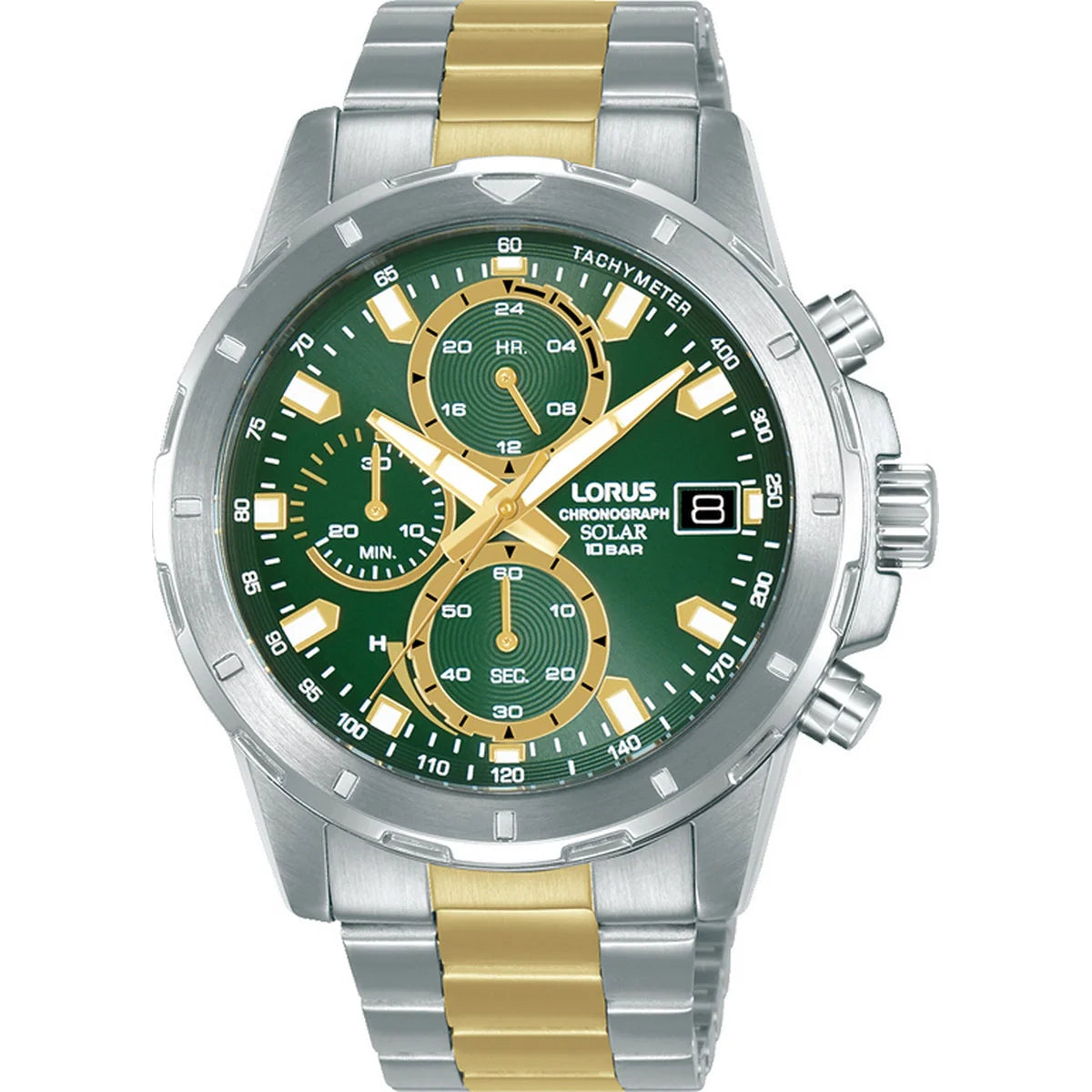 Lorus Green Chrono Dial Calendar Rose Gold Stainless Steel Men's Watch | RZ605AX9