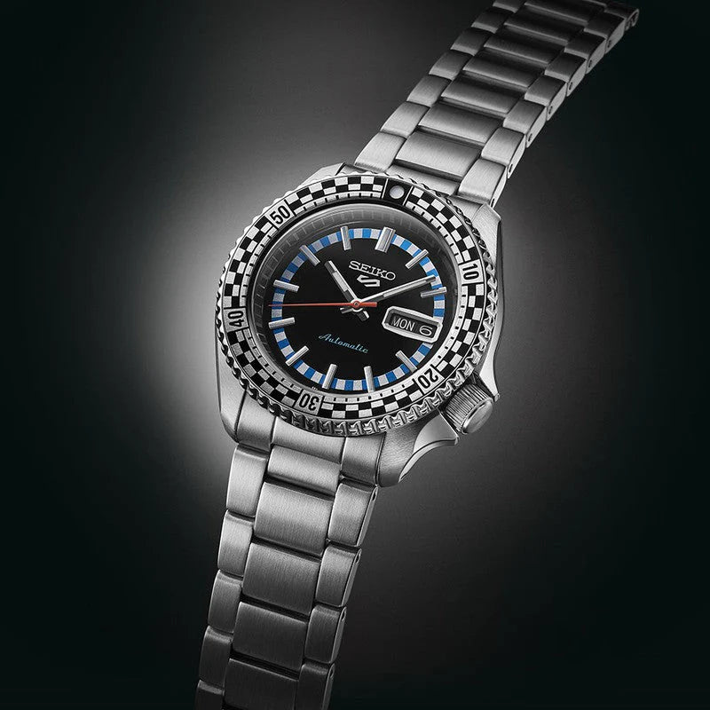 Seiko 5 Sports Black & White ‘Checker Flag’ Special Edition Men's Watch | SRPK67K1 | Time Watch Specialists