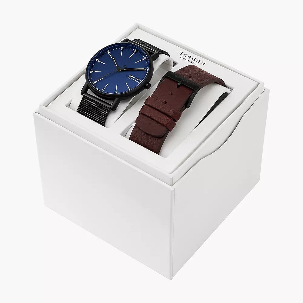 Skagen Signatur Blue Dial and Black Mesh Bracelet 40mm Men's Watch | SKW6933SET | TIME Watches