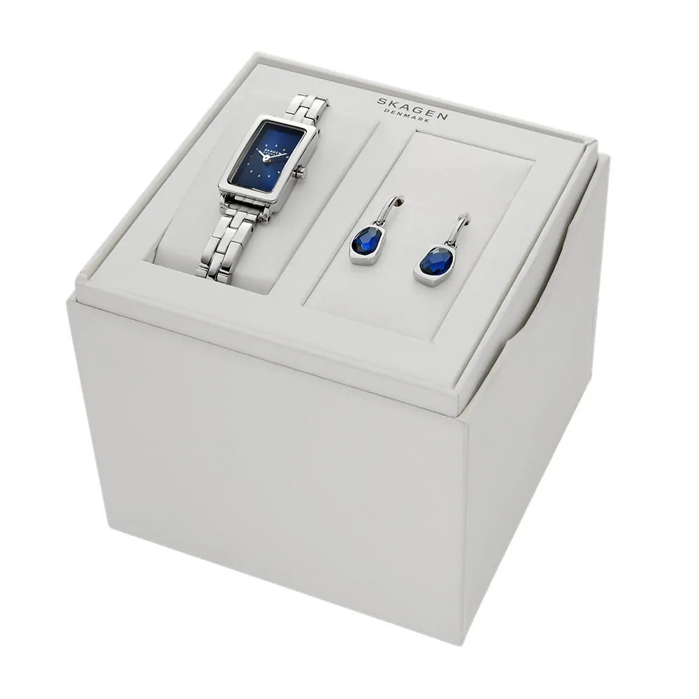 Skagen Hagen Micro Speckled Blue Dial Stainless Steel Earring & Women's Watch Gift Set | SKW1157SET