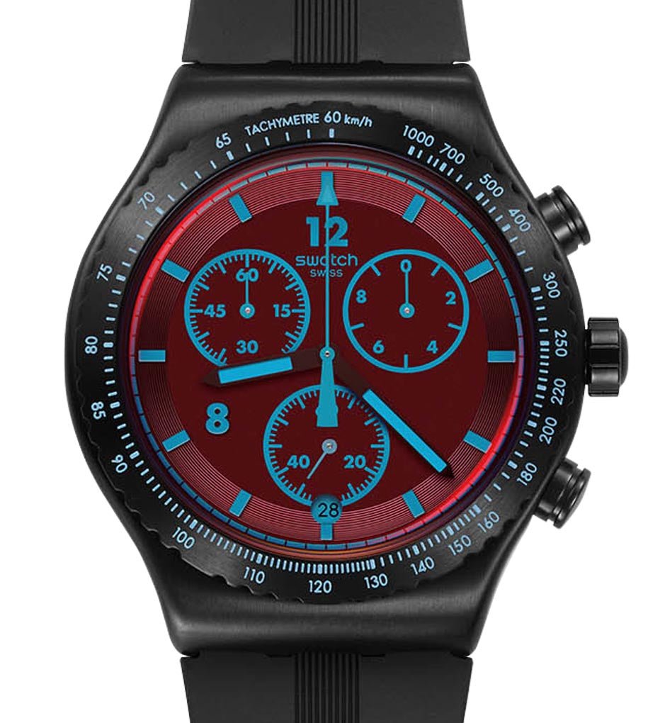 Swatch Crimson Mystique Black & Black Rubber 43mm Men's Watch | YVB417 | TIME Watches