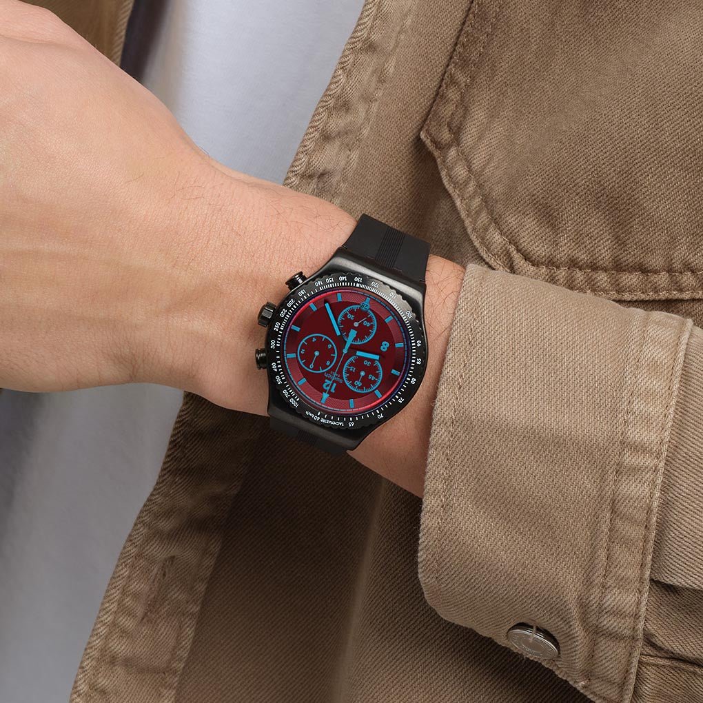 Swatch Crimson Mystique Black & Black Rubber 43mm Men's Watch | YVB417 | TIME Watches