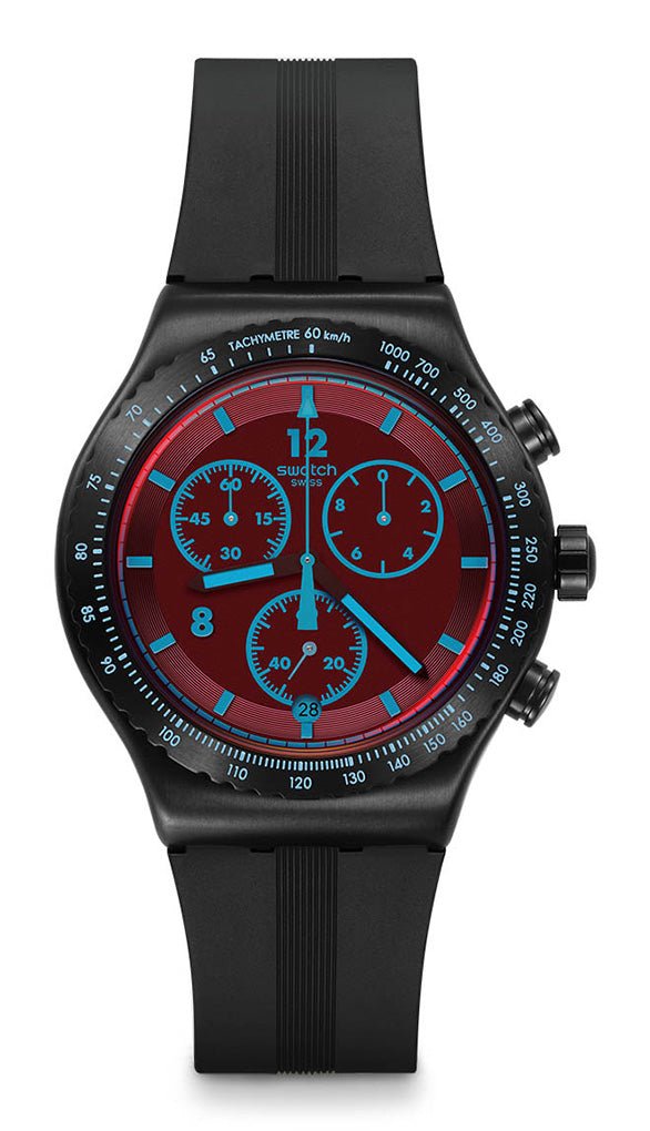 Swatch Crimson Mystique Black & Black Rubber 43mm Men's Watch | YVB417 | TIME Watches