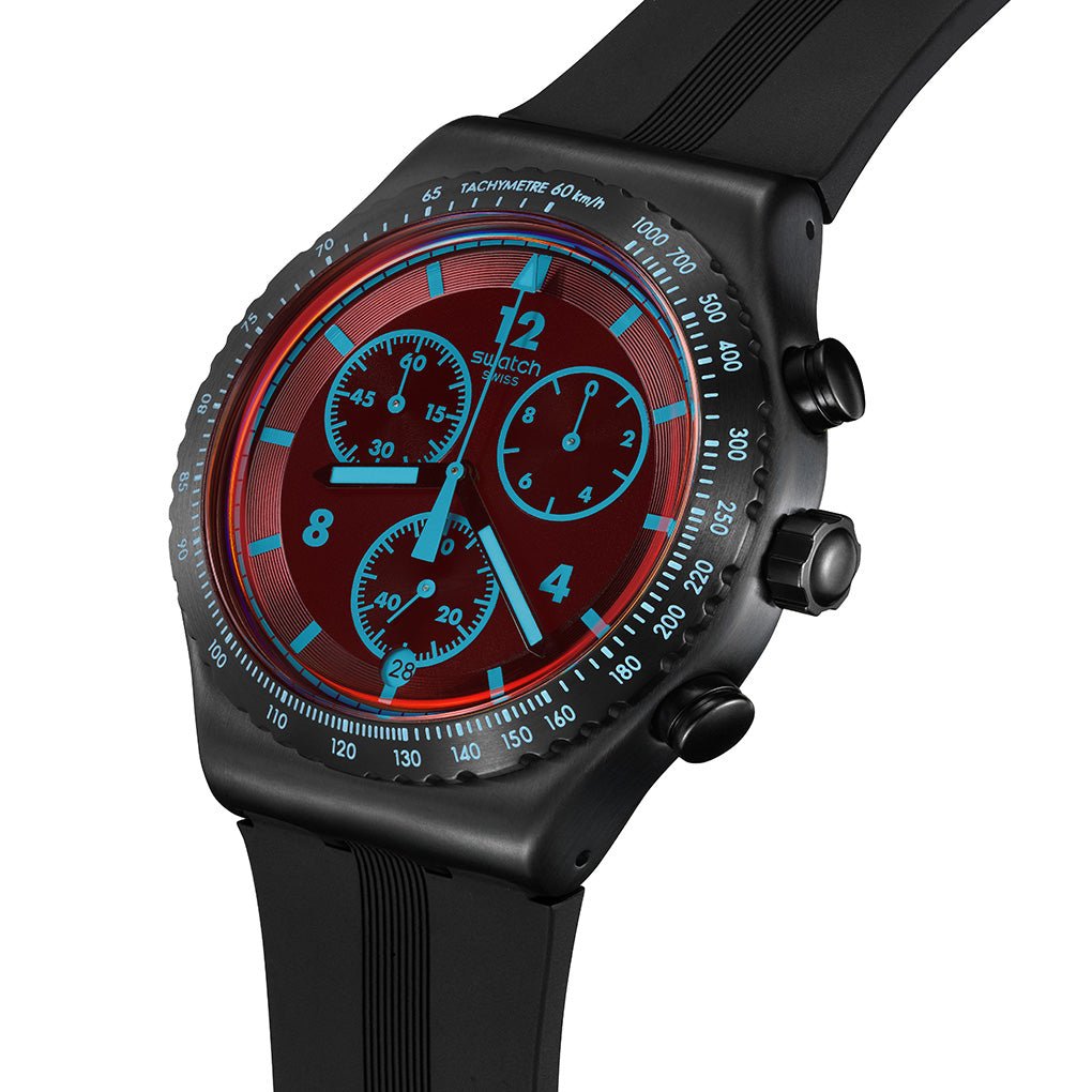 Swatch Crimson Mystique Black & Black Rubber 43mm Men's Watch | YVB417 | TIME Watches