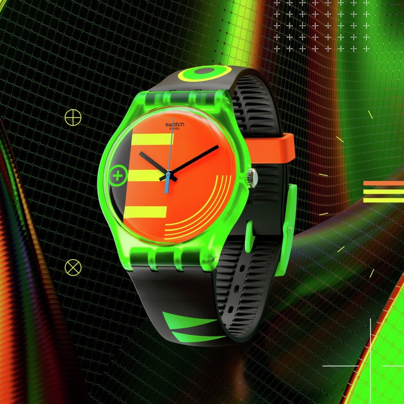 Swatch Neon Rider Orange Dial Multi Colour Strap Unisex Watch | SO29G106