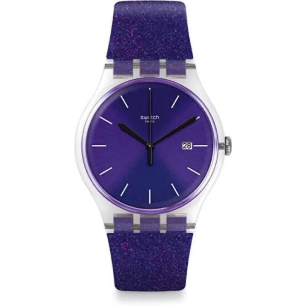 Swatch - Ultraglitter Purple Rubber Unisex Watch | SUOK400 | Time Watch Specialists