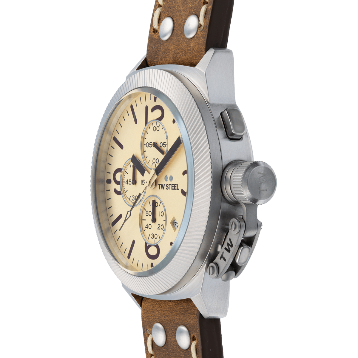 TW Steel Canteen Cream Dial and Brown Leather Strap 45mm Men's Watch | CS104 | TIME Watches