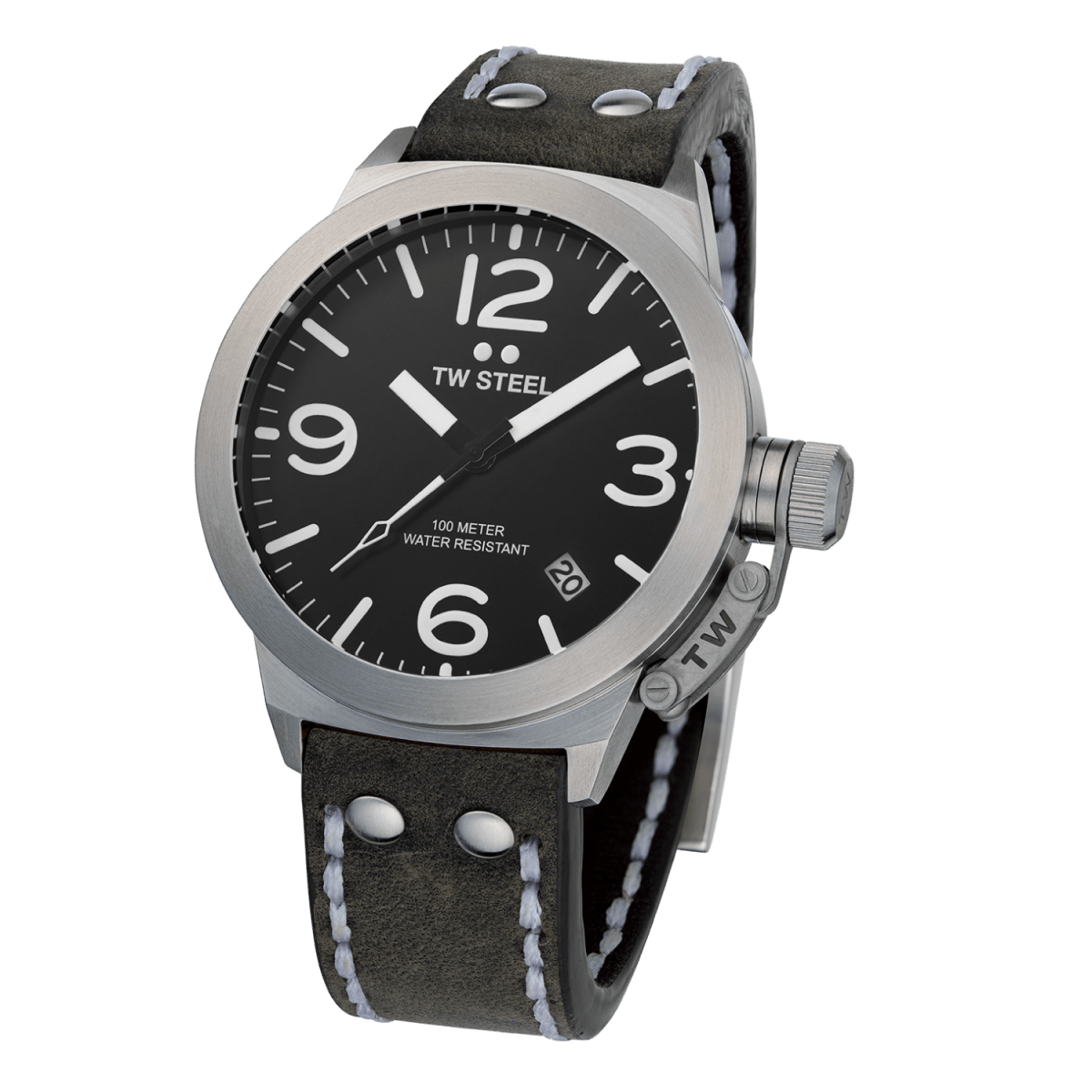 TW Steel Canteen Dark Grey Dial and Dark Grey Leather Strap 45mm Men's Watch | CS101 | TIME Watches