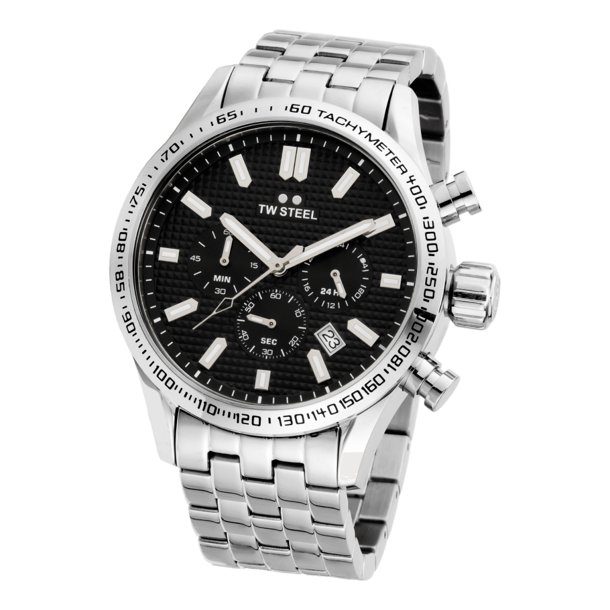 TW Steel Volante Black Dial and Silver Steel Bracelet Strap 45mm Men's Watch | VB2 | TIME Watches