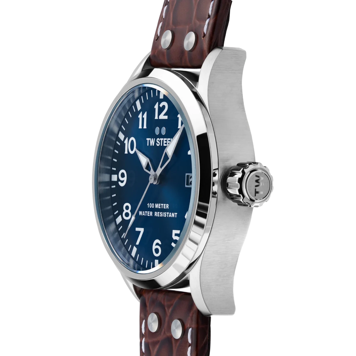 TW Steel Volante Dark Blue Dial and Brown Leather Strap 45mm Men's Watch | VS101 | TIME Watches