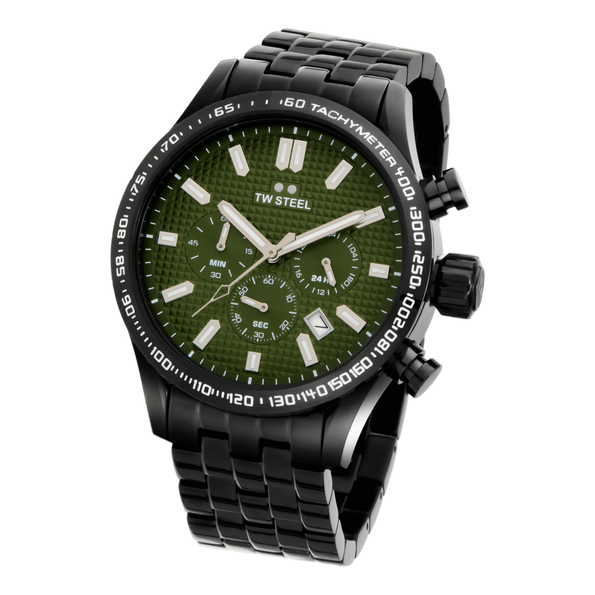 TW Steel Volante Green Dial and Black Steel Bracelet Strap 45mm Men's Watch | VB3 | TIME Watches