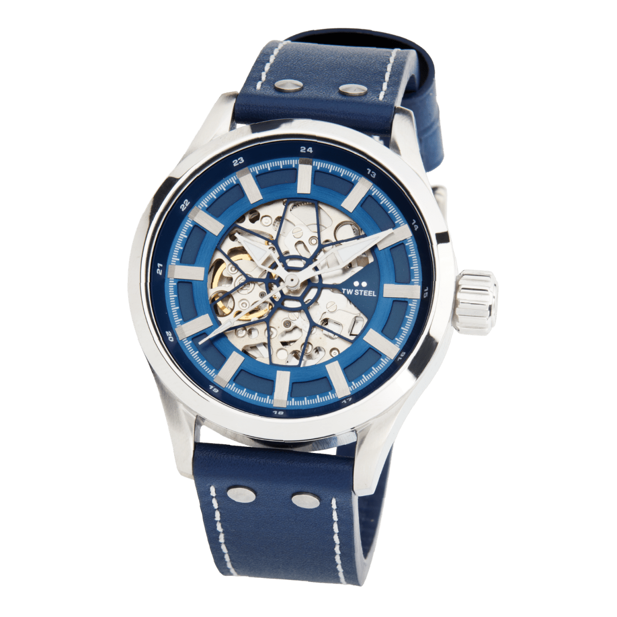 TW Steel Volante Silver Dial and Blue Leather Strap 45mm Men's Watch | VS132 | TIME Watches