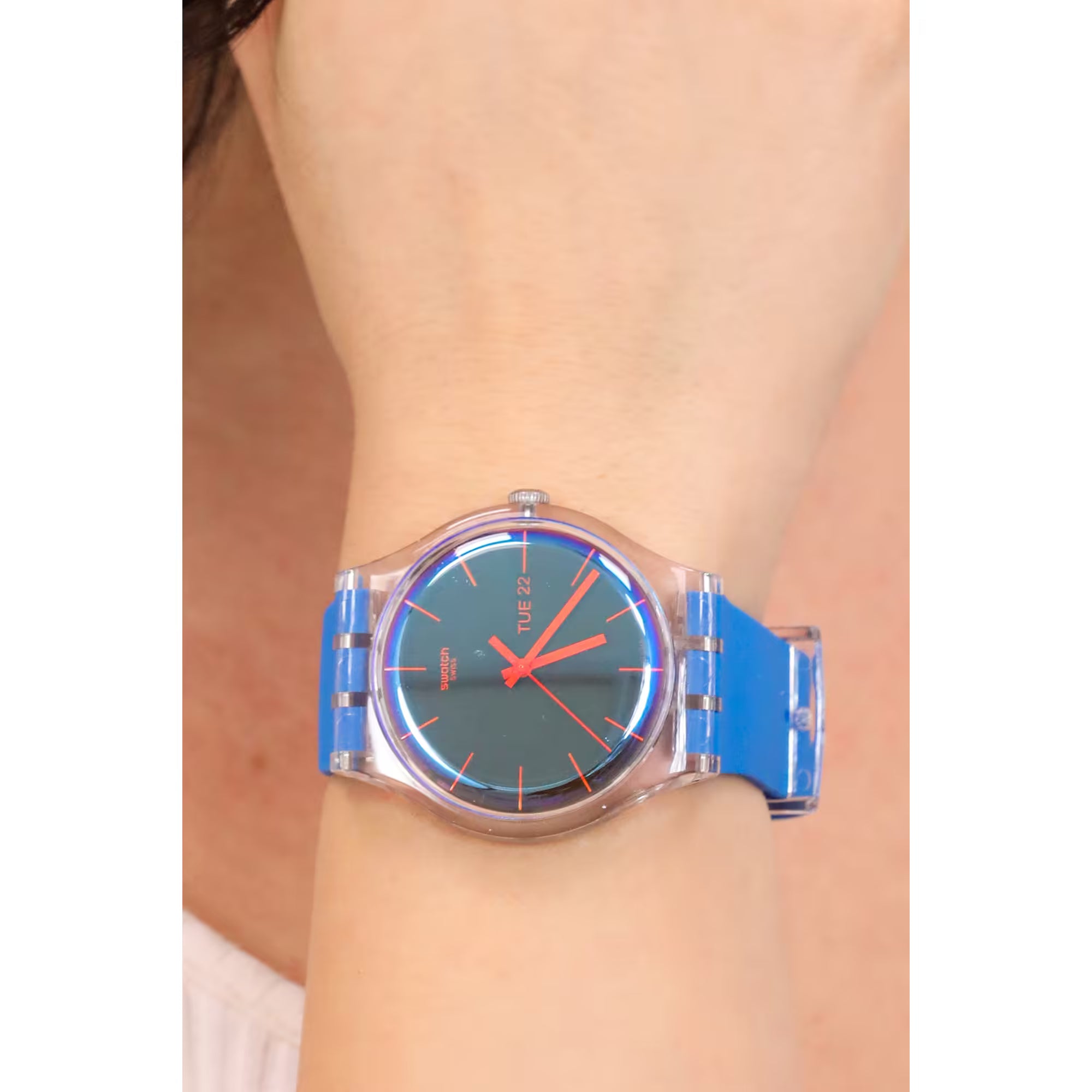Swatch Polablue Blue Dial Transparent Case Blue Strap Unisex Watch | SO29K702