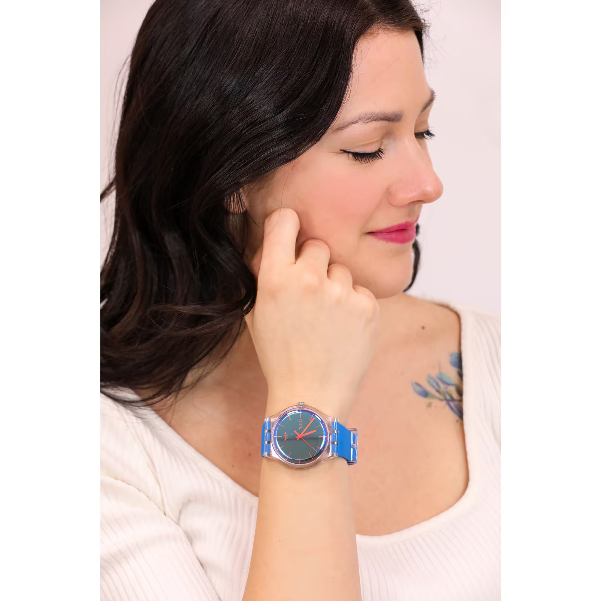 Swatch Polablue Blue Dial Transparent Case Blue Strap Unisex Watch | SO29K702