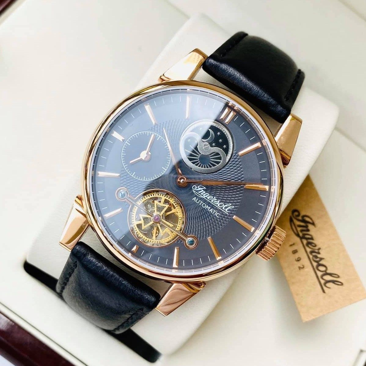 Ingersoll Automatic The Swing Grey Multi Dial Black Leather Men's Watch | I07502