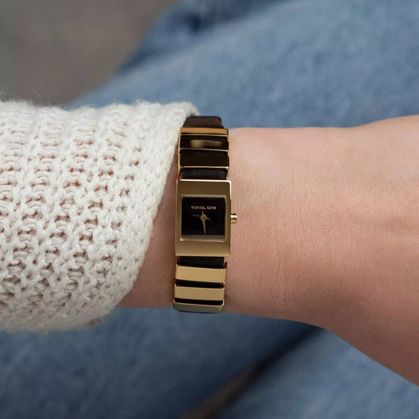 Michael Kors Darrington Gold and Black Leather Women's Watch | MK4887