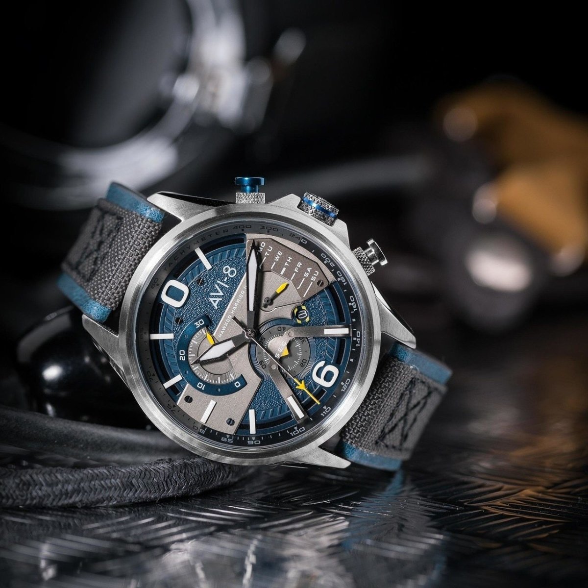 AVI-8 Hawker Harrier II AV-4056-01 Silver Blue | Time Watch Specialists