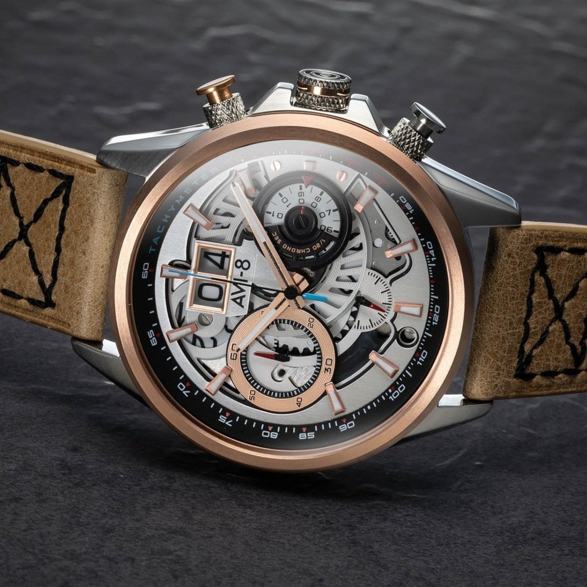 AVI-8 Hawker Harrier II Matador Chronograph Silver Brown | Time Watch Specialists