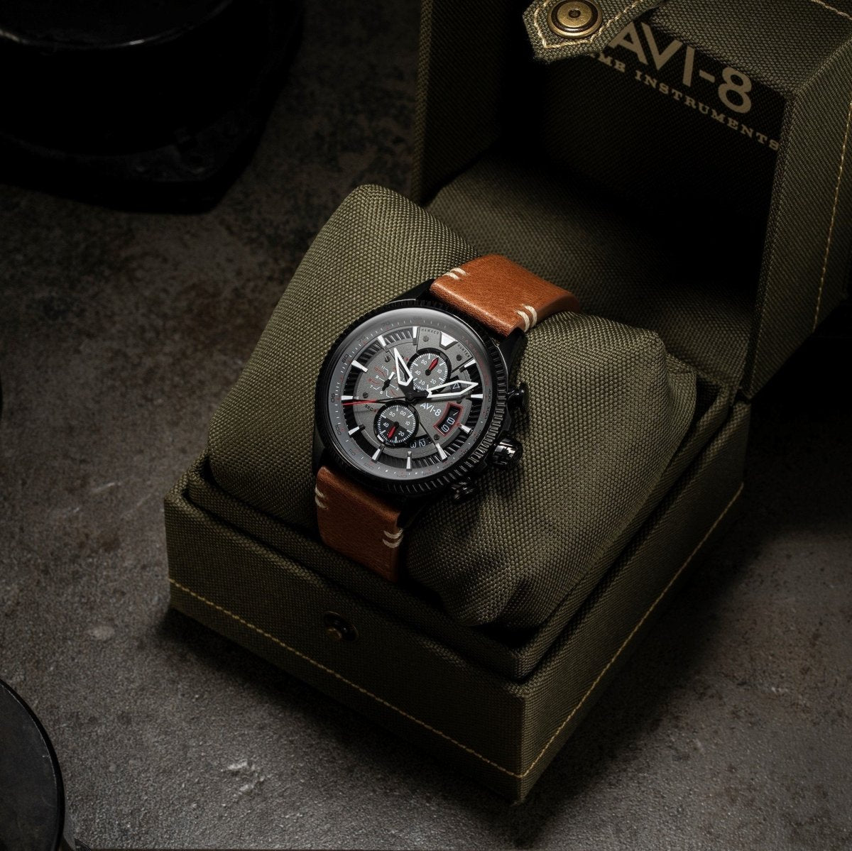 AVI-8 Scarlet Black Brown Hawker Hunter Chronograph Men's Watch | AV-4064-03 | Time Watch Specialists