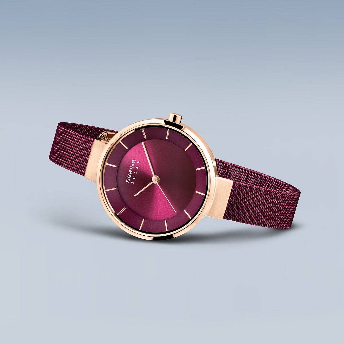 BERING Solar Gold Dial Polished/brushed Rose Gold Mesh 31mm Women's Watch | 14631 - 969 | TIME Watches