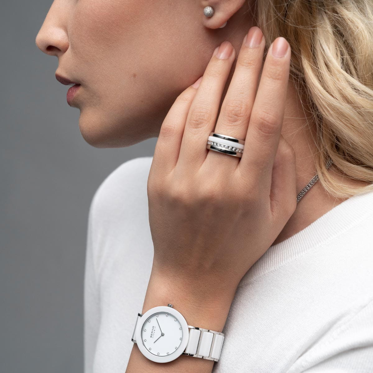 Bering White Ceramic and Silver Women's Watch | 11435-754 | Time Watch Specialists