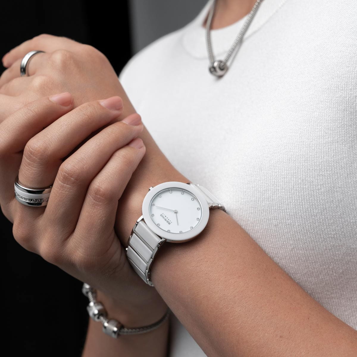 Bering White Ceramic and Silver Women's Watch | 11435-754 | Time Watch Specialists