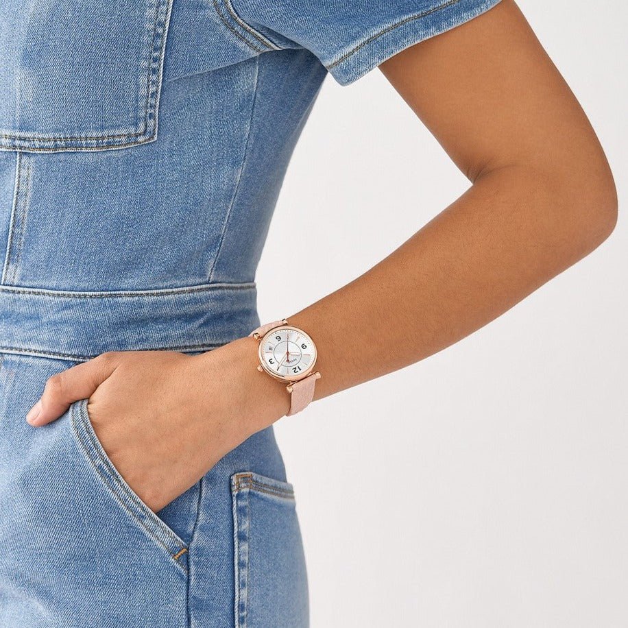 Carlie Three-Hand Date Blush Leather Watch | ES5269 | Time Watch Specialists