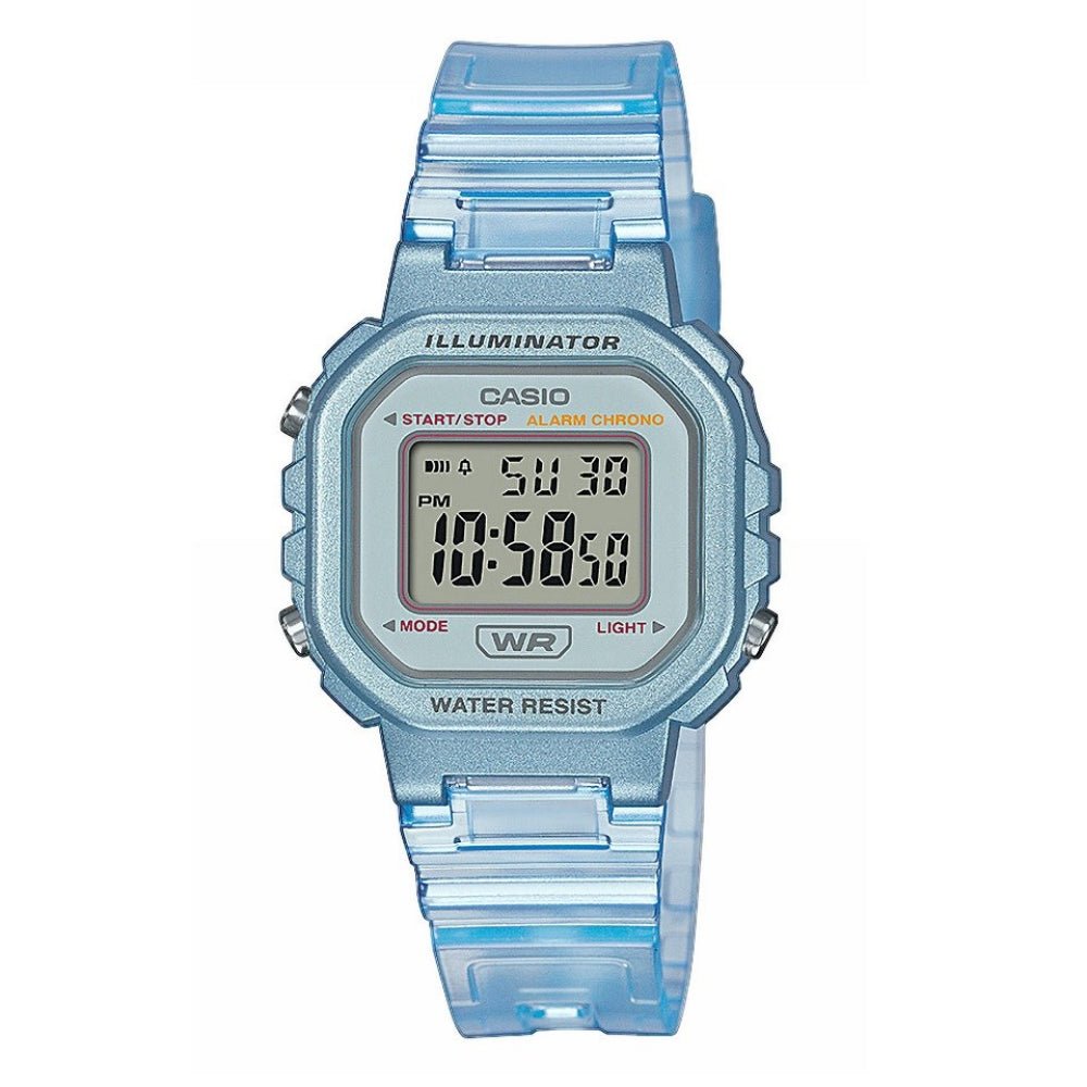 Casio Vintage Transparent Dial And Blue Resin Strap Unisex Watch | LA-20WHS-2ADF | Time Watch Specialists
