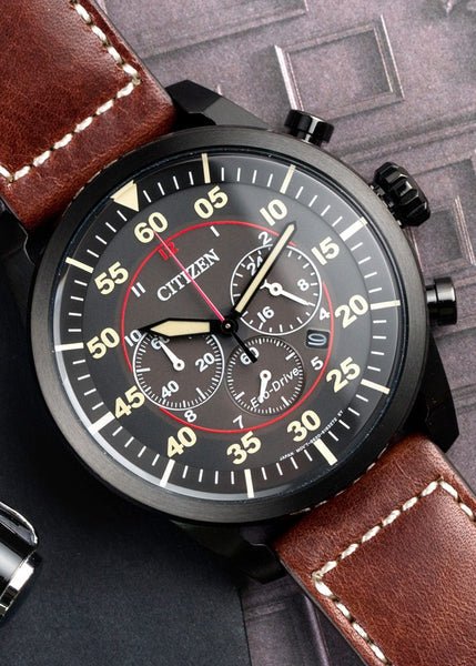 Citizen Chronograph Black Dial Brown Leather Men's Watch - CA4218-14E | Time Watch Specialists