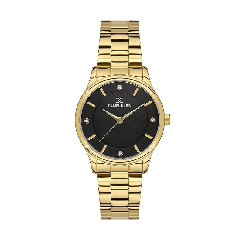 Daniel Klein IP Gold Premium Black Dial Three Hands Woman's Watch | DK113455-3 | Time Watch Specialists