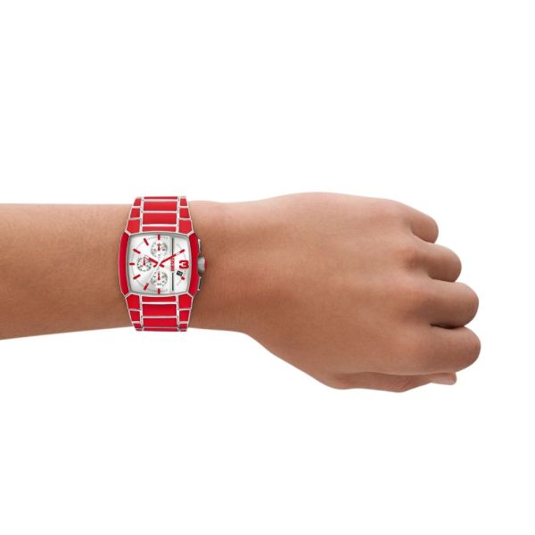 Diesel Cliffhanger Chronograph, Red Enamel and Stainless Men's Steel Watch | DZ4637