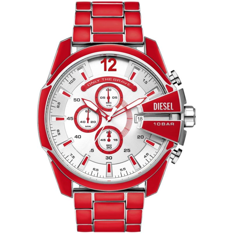 Diesel Mega Chief Chronograph, Red Enamel and Stainless Steel Men's Watch | DZ4638 | Time Watch Specialists