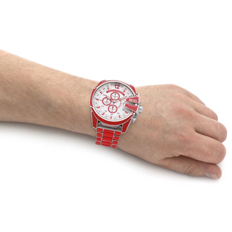 Diesel Mega Chief Chronograph, Red Enamel and Stainless Steel Men's Watch | DZ4638 | Time Watch Specialists