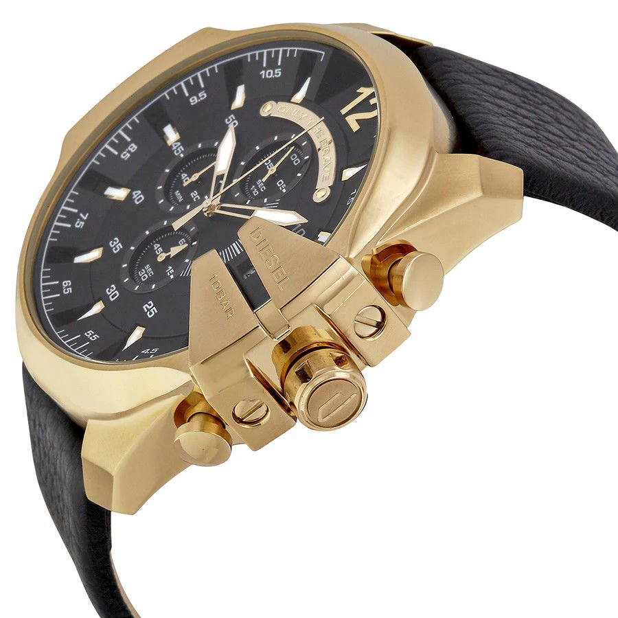 Diesel Mega Chief Gold Round Leather Men's Watch - DZ4344 | Time Watch Specialists